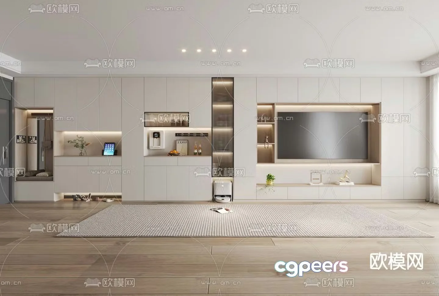 Cream style TV cabinet integrated cabinet 3D model