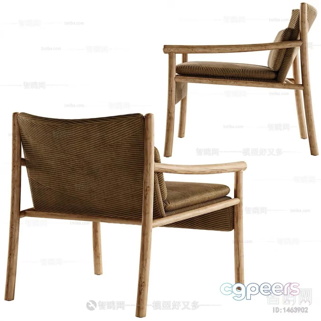 Wooden Armchair With Striped Cushions 3D Model – 14392 – VRAY Render