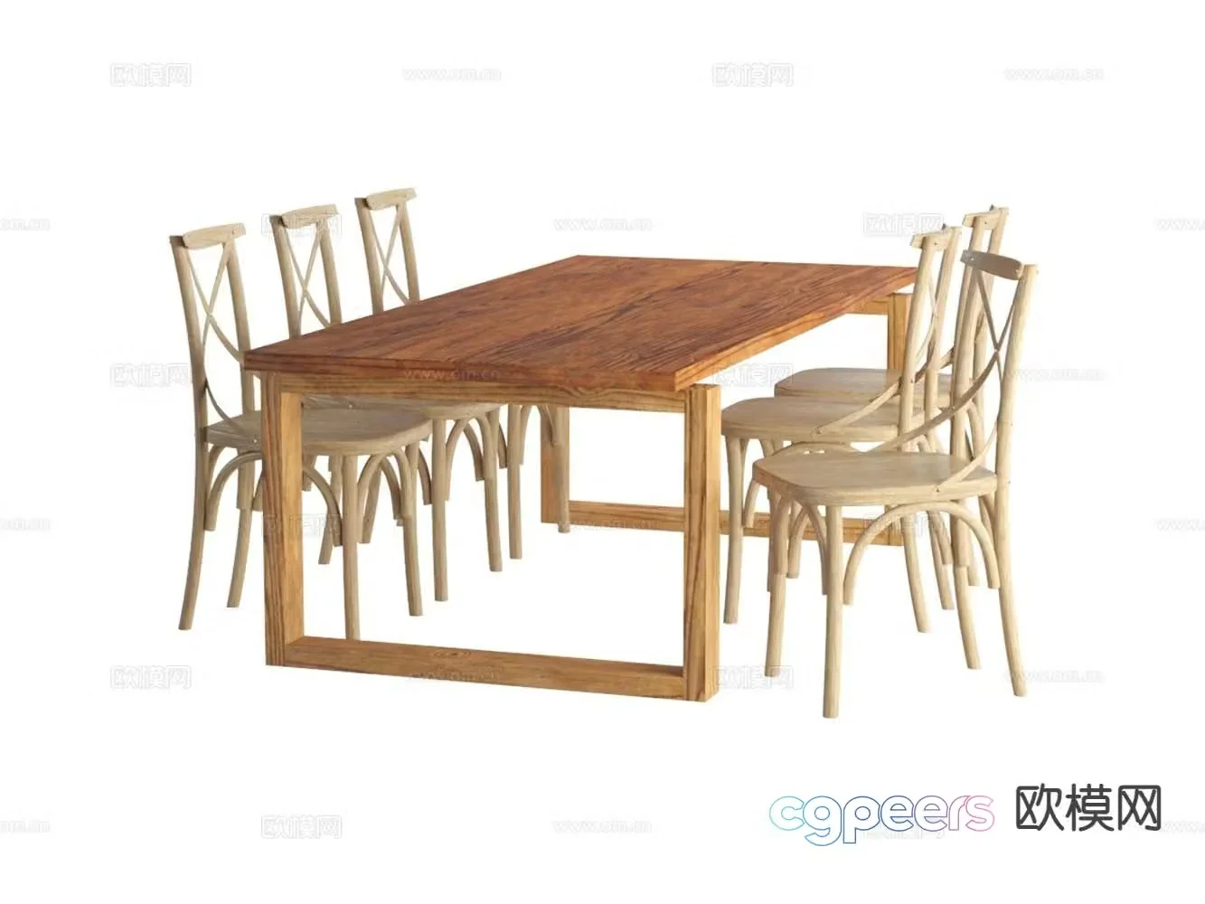 3D model of log style dining table and chairs