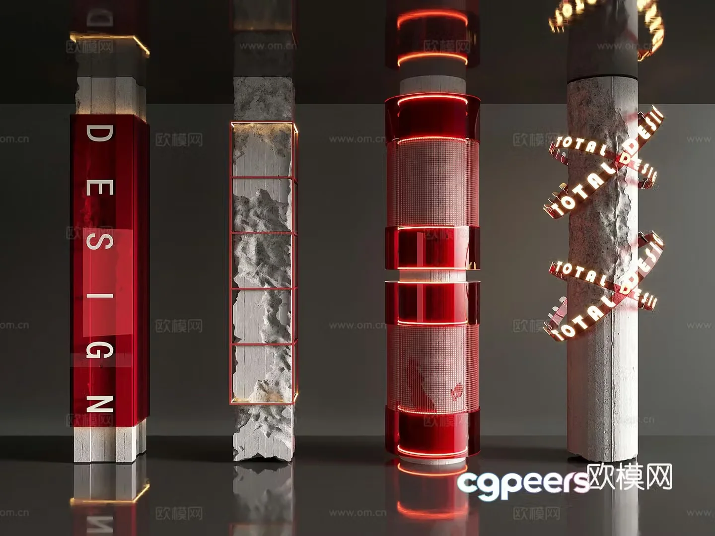 Modern luminous columns Concrete columns Decorative columns 3d model