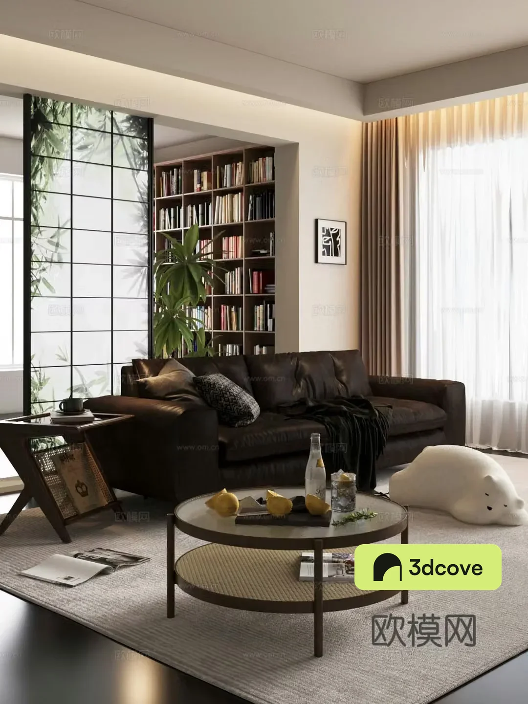 Modern home living room Sofa coffee table combination Bookcase Screen
