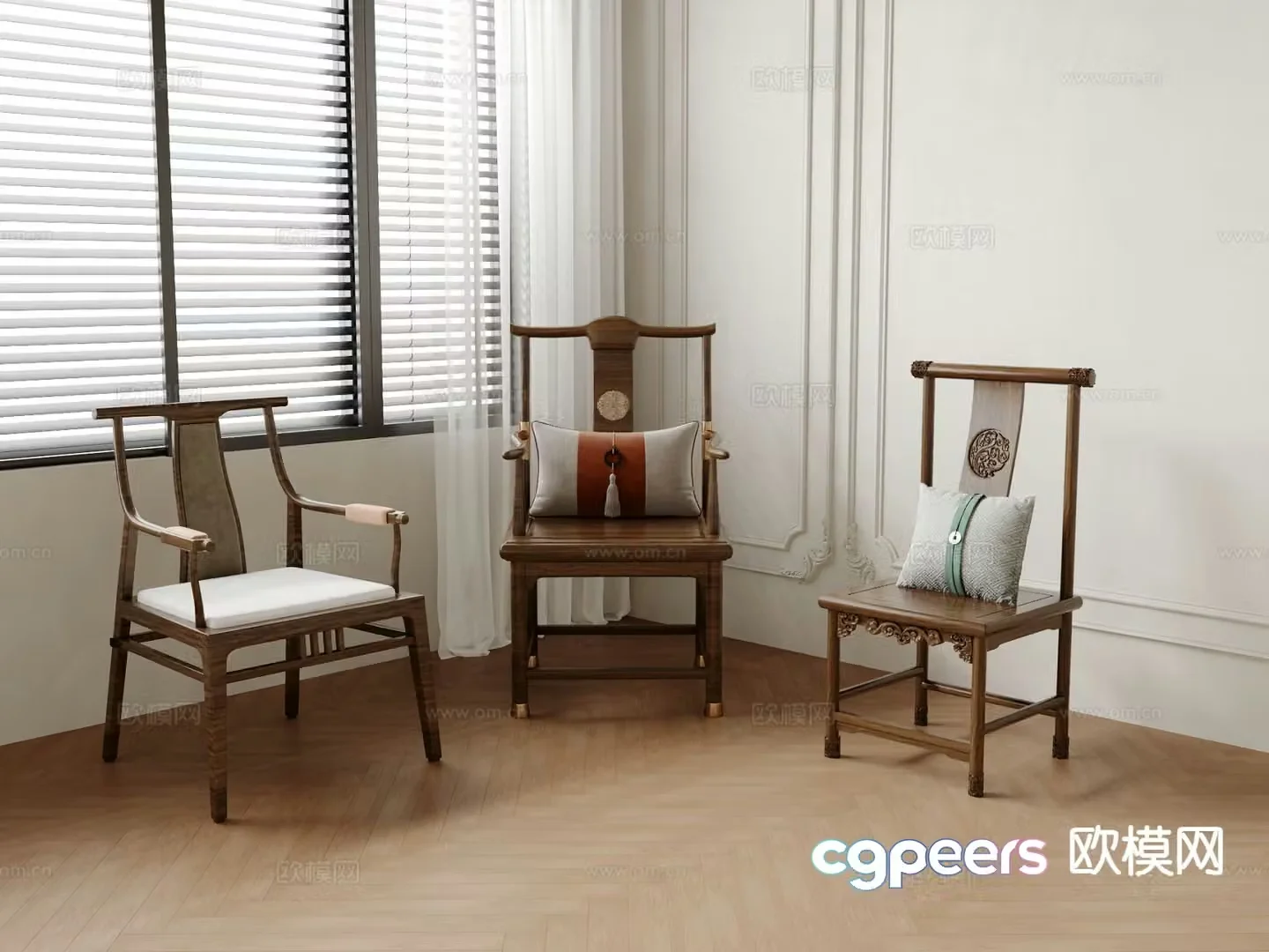 Chinese style single chair dining chair 3d model