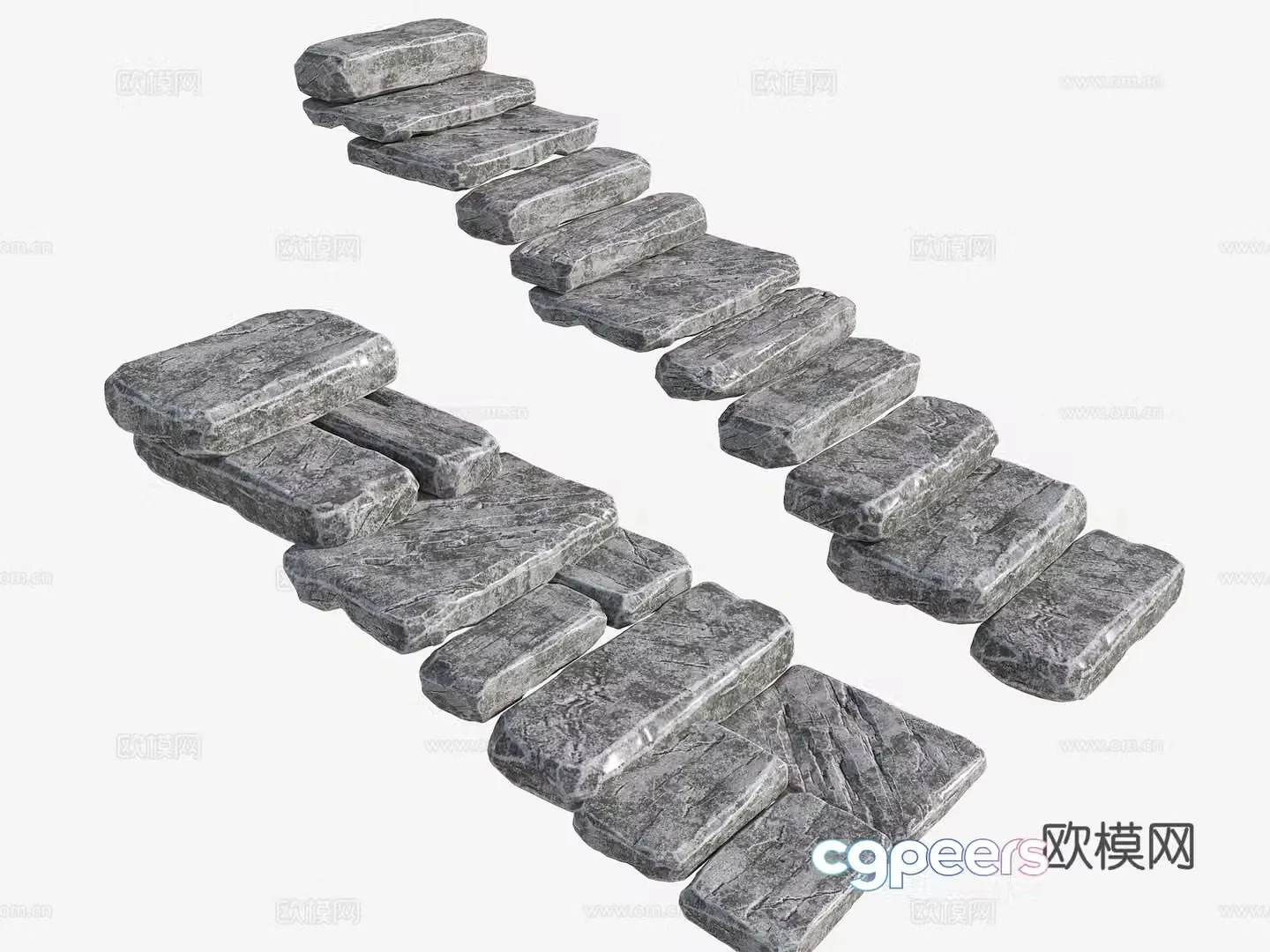 Bluestone slab steps Park slab old stone slab steps Rural wool stone slab steps Natural stone slab steps 3D model