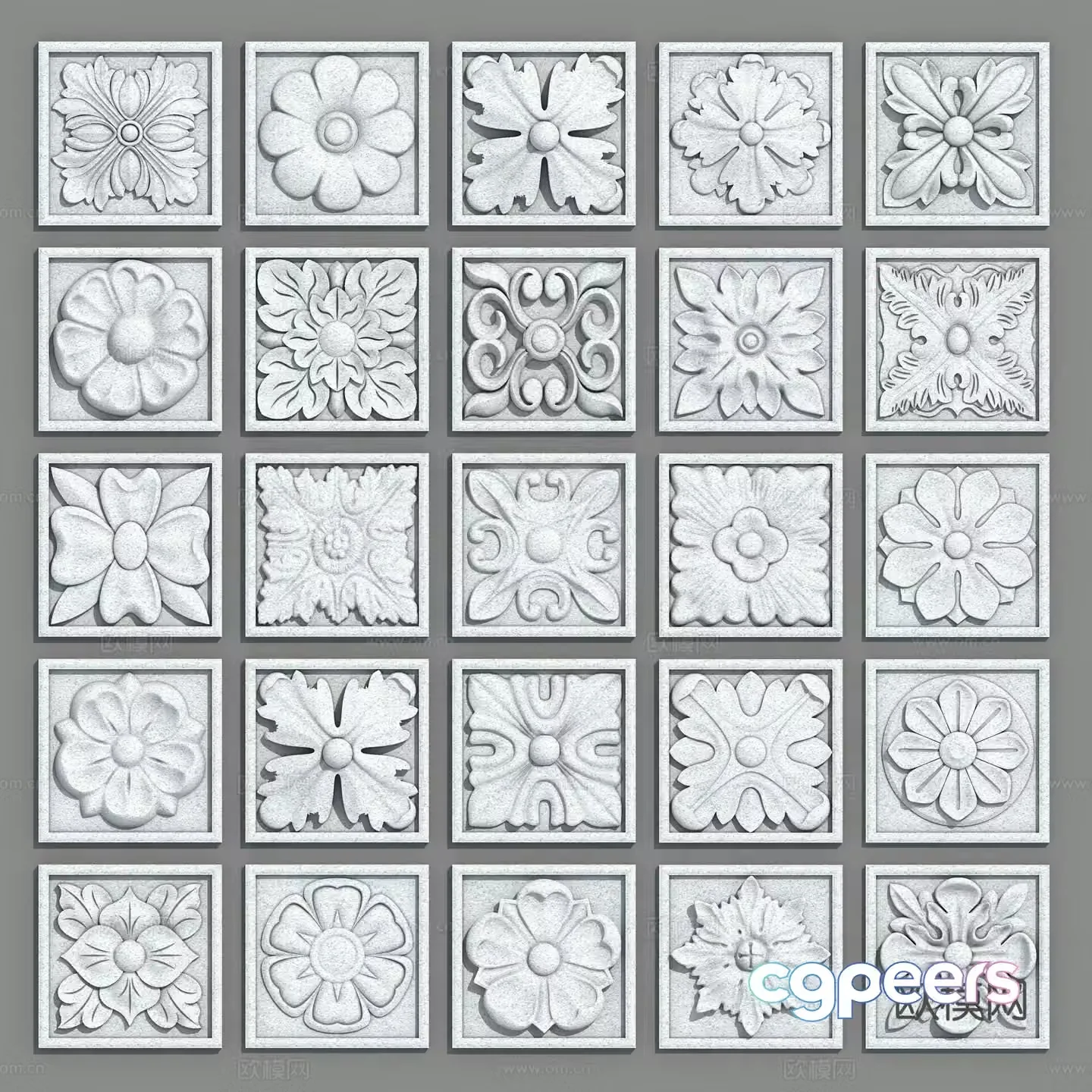 European relief column flower star anise flower hanging flower mountain flower 3d model