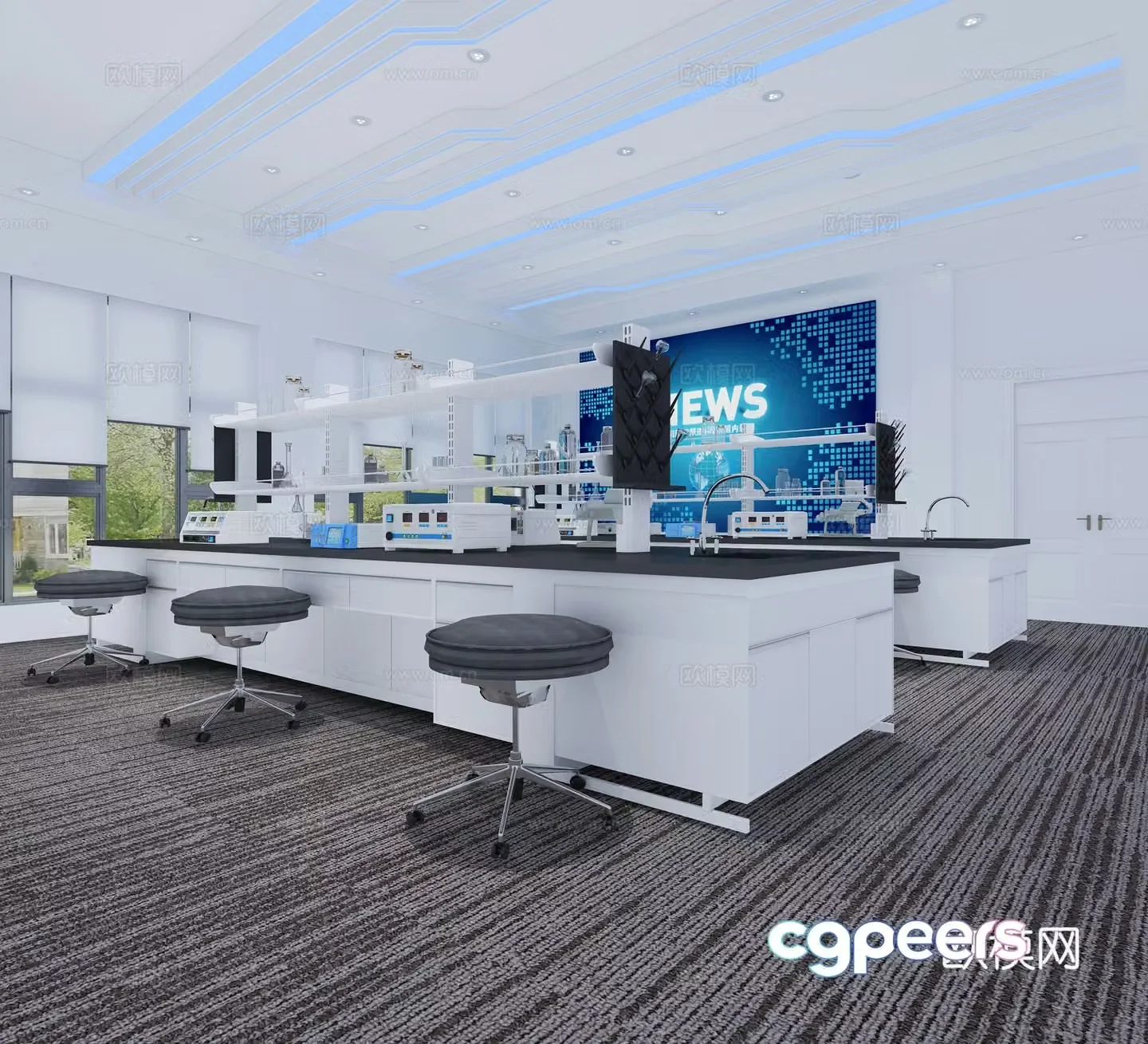 Modern scientific research room laboratory 3d model