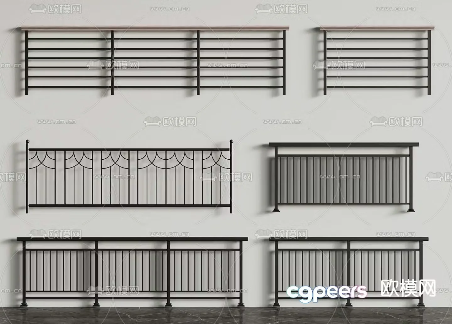Wrought iron railing guardrail fence 3d model