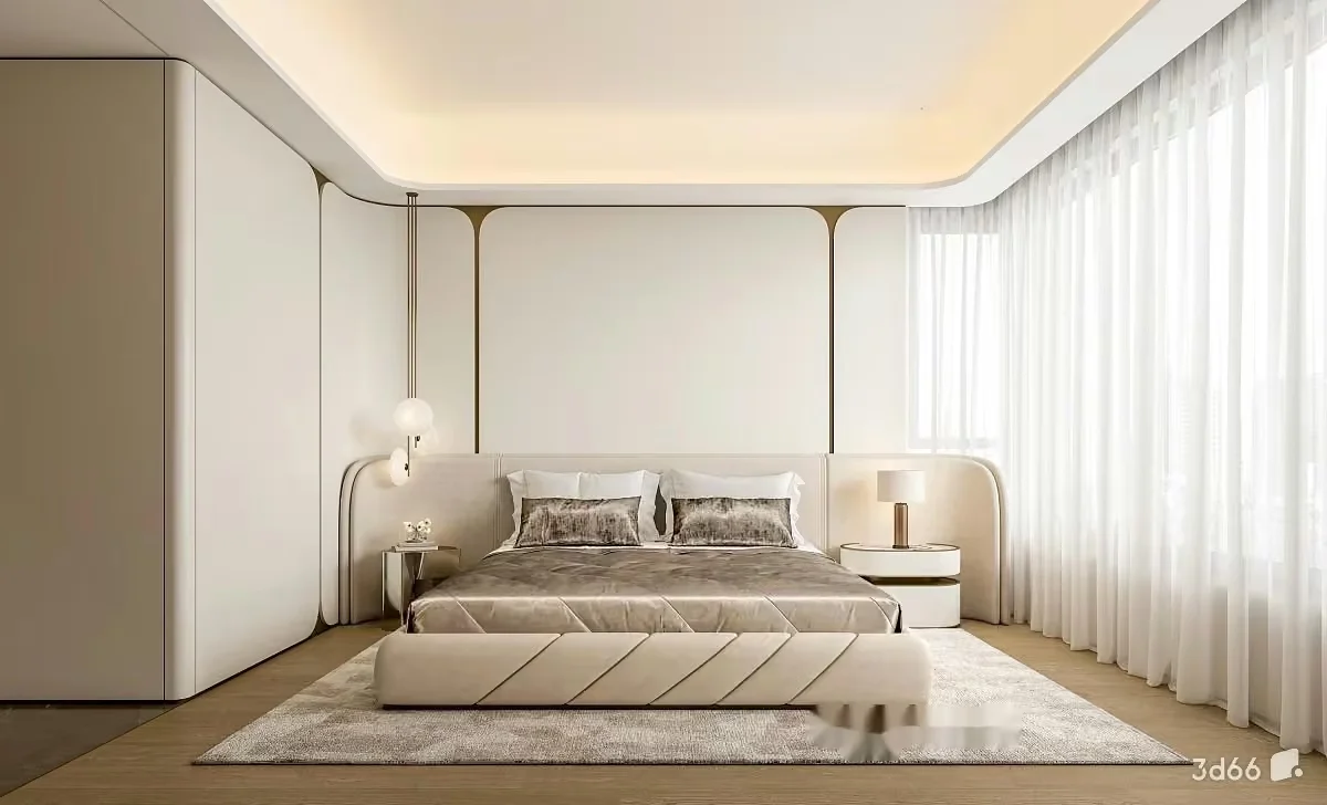 Modern Minimalist Bedroom 3D Model – 19743 – VRAY Render