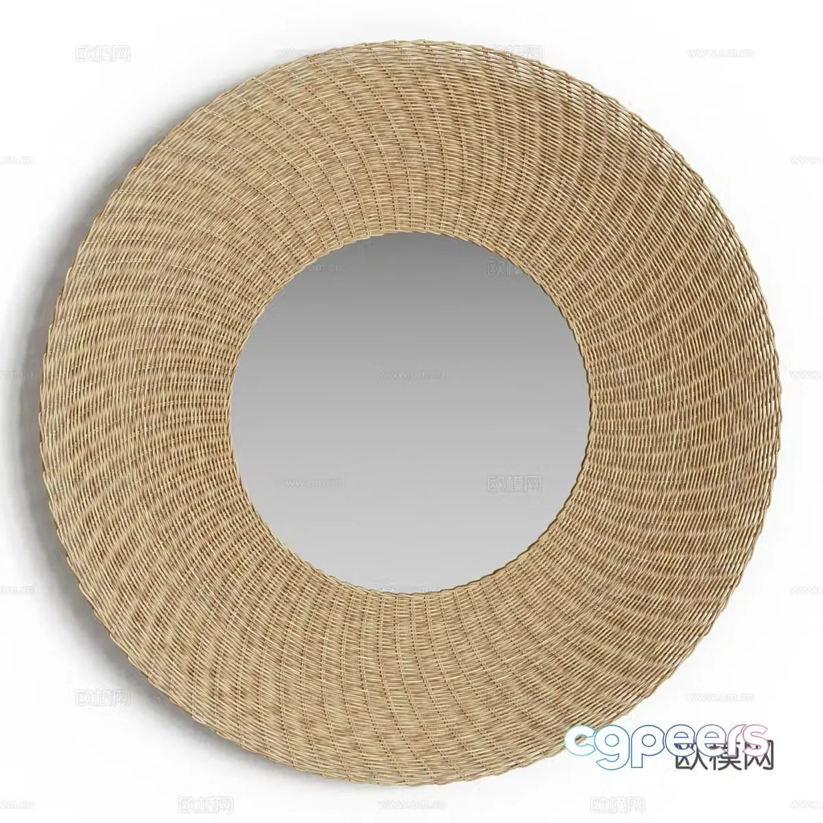 Rattan wicker frame wall mirror 3d model