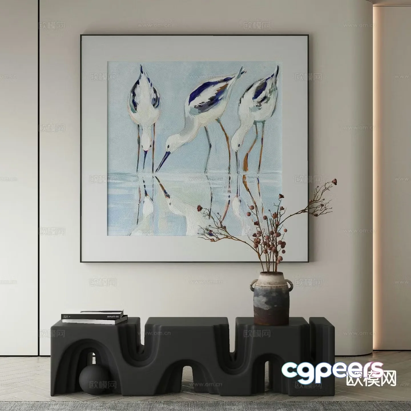 Modern decorative painting bird oil painting 3d model