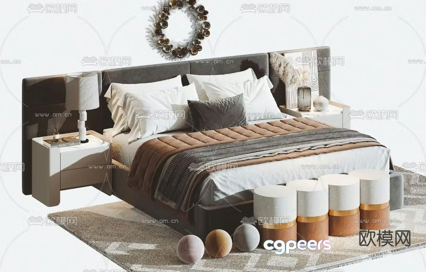 Modern double bed 3d model