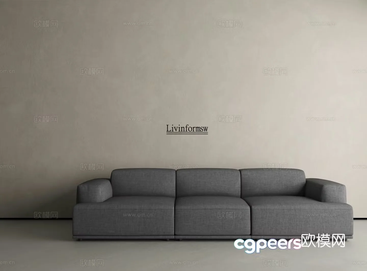 Modern straight sofa three-person sofa 3D model