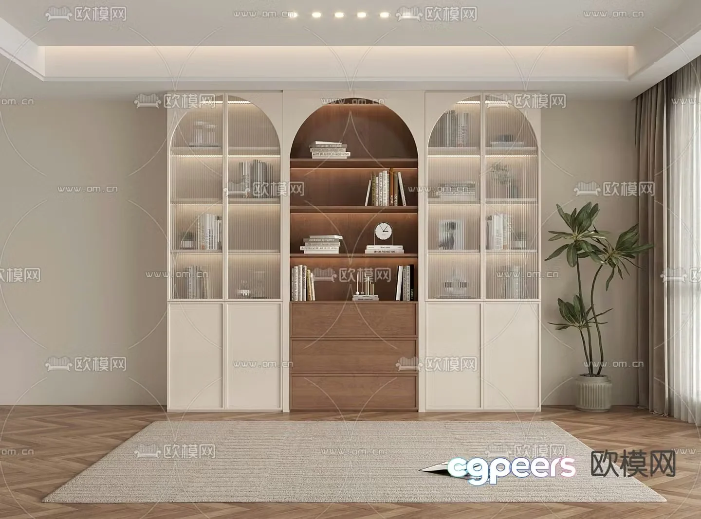 Middle-aged bookcase decoration cabinet storage cabinet 3d model