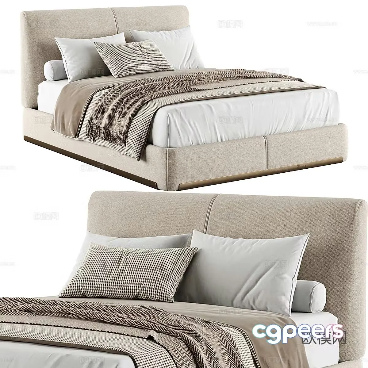 New Chinese Atelierm fabric double bed 3D model