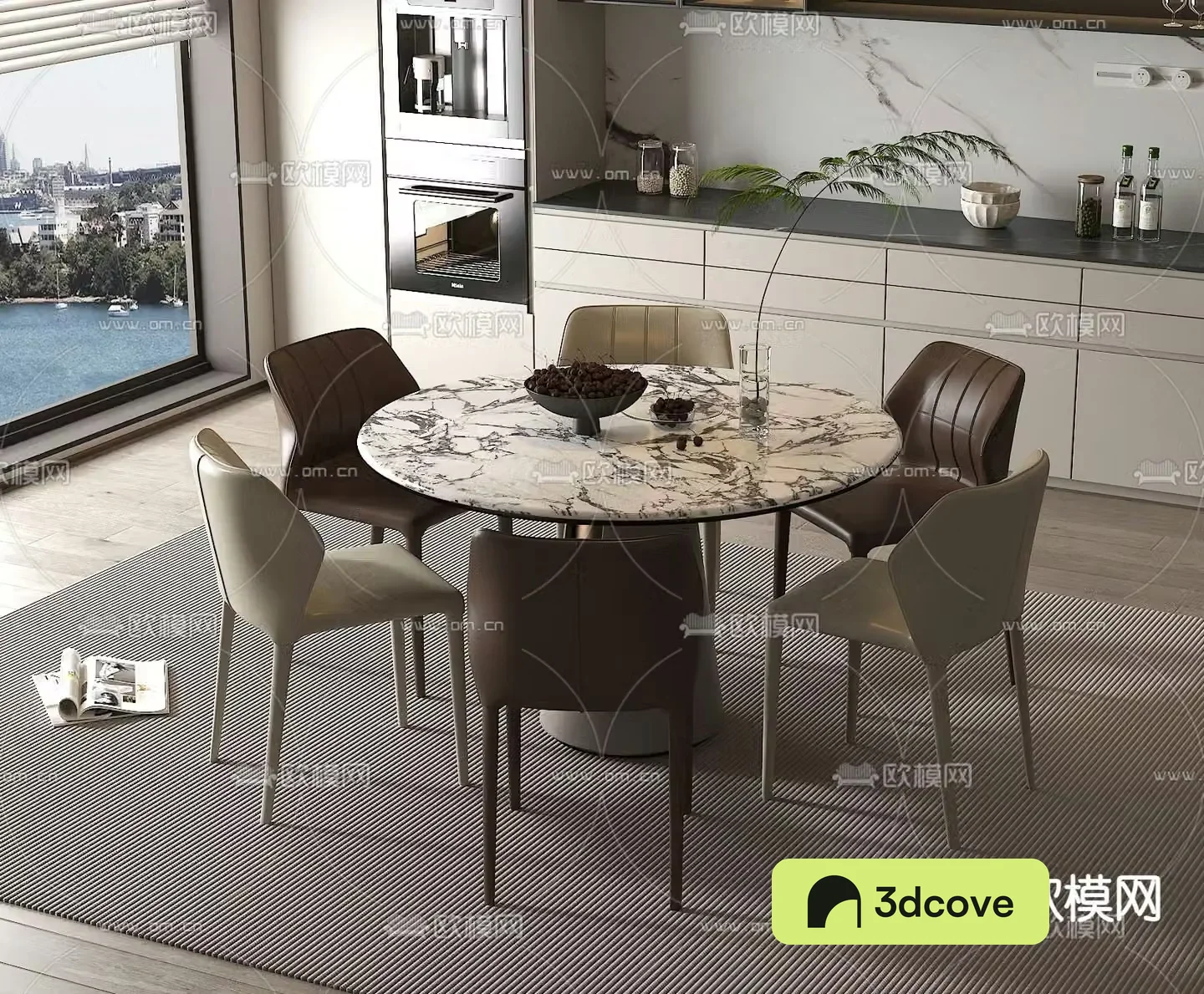 Round dining table and chairs