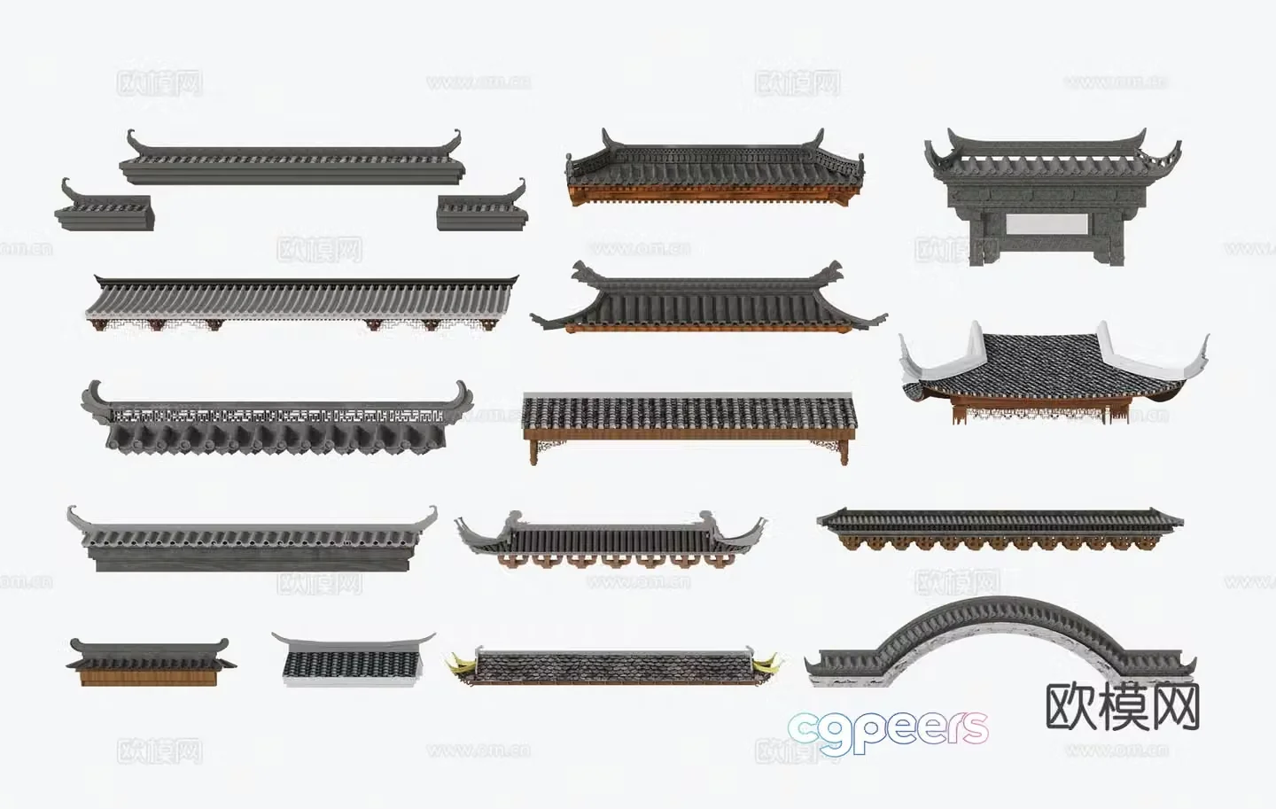 Chinese style eaves tiles eaves lines cornices eaves 3d model