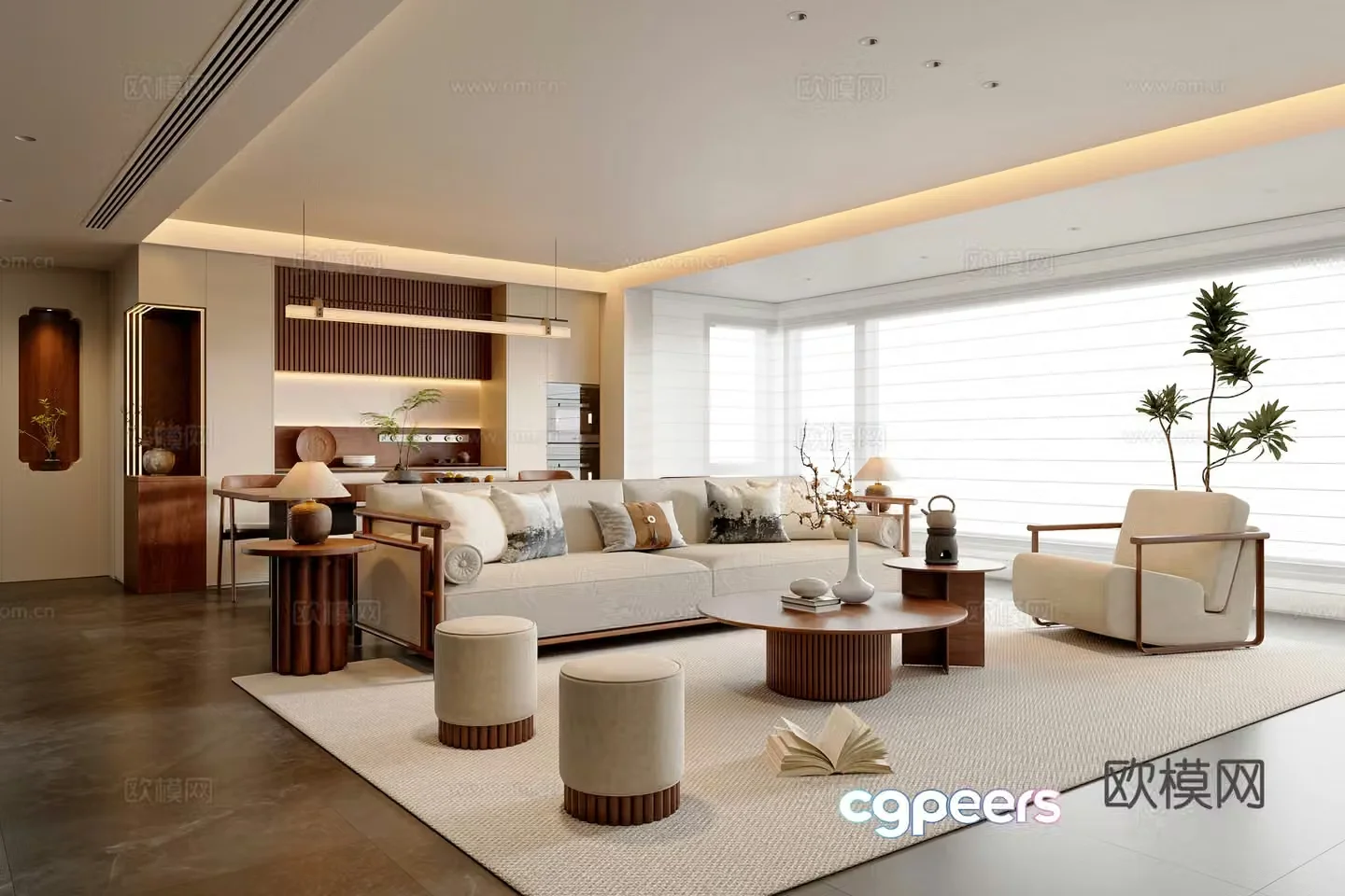 New Chinese style living and dining table and chair combination Sofa and coffee table combination Leisure chair Sideboard Duzi 3D model