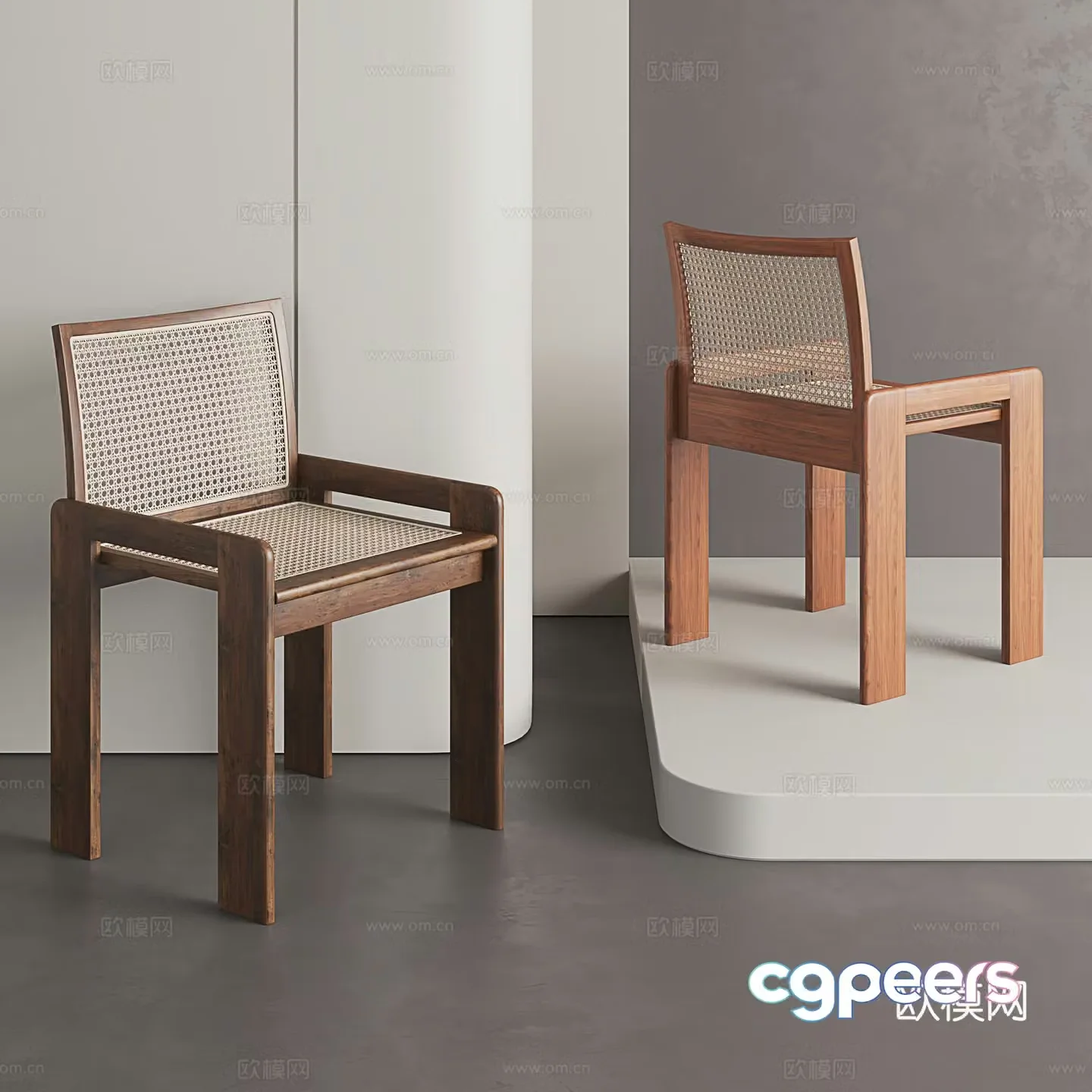 Retro dining chair Solid wood rattan dining chair Wasabi style single chair Medium backrest chair Nordic chair 3d model