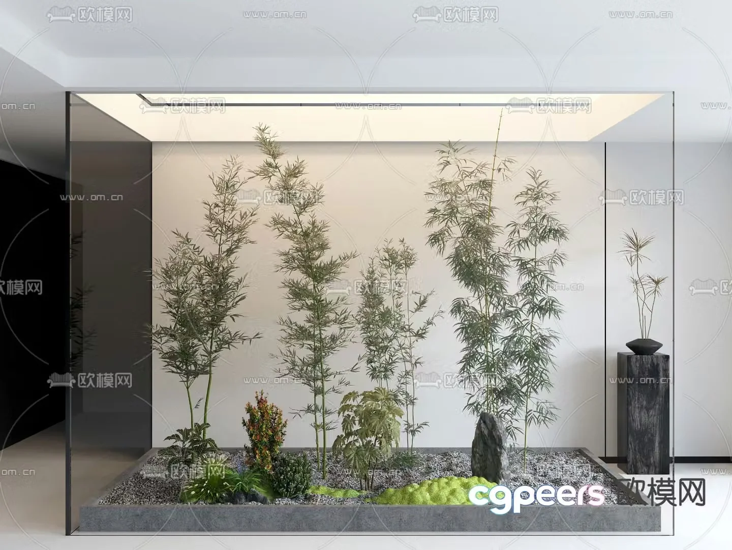 Indoor landscape bamboo landscaping glass cover 3d model