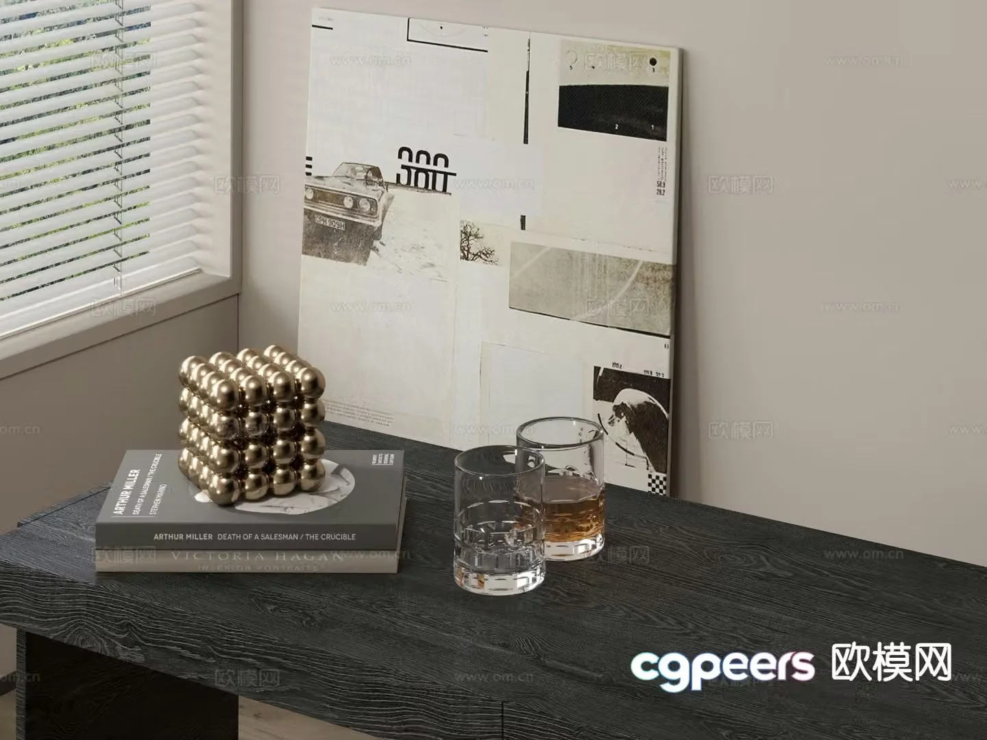 Modern desktop ornaments books cups 3D model