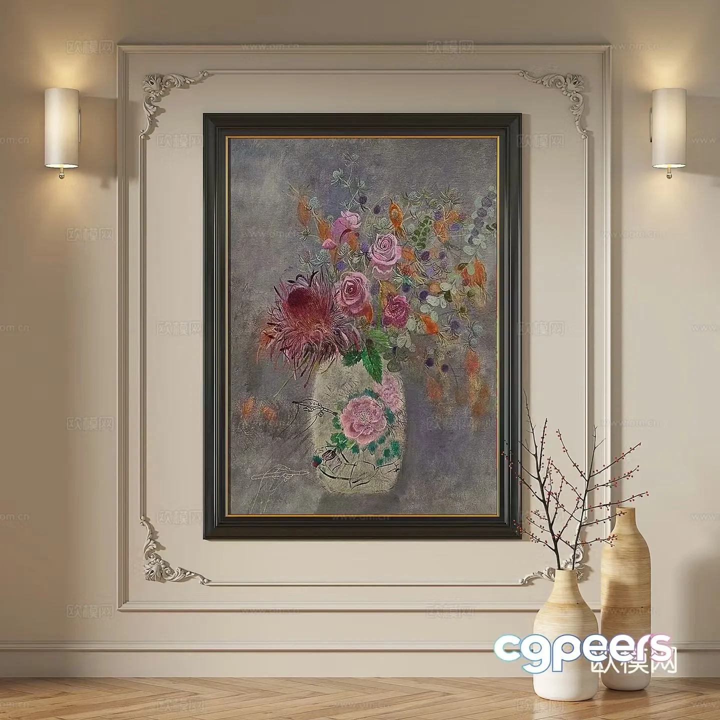 French retro medieval modern European classical decorative painting 3d model