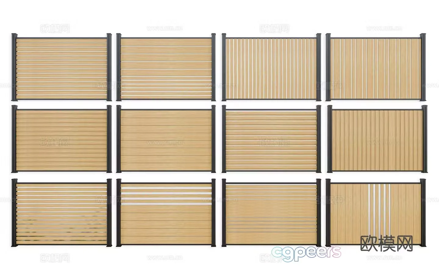New Chinese style wood plastic fence Garden plastic wood high-end fence Wooden aluminum alloy fence Garden fence 3D model