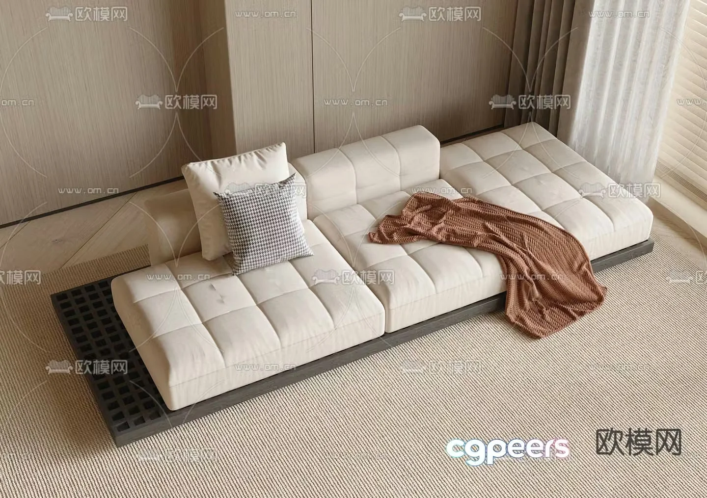 Upholstered Sofa Three-person Sofa 3D Model