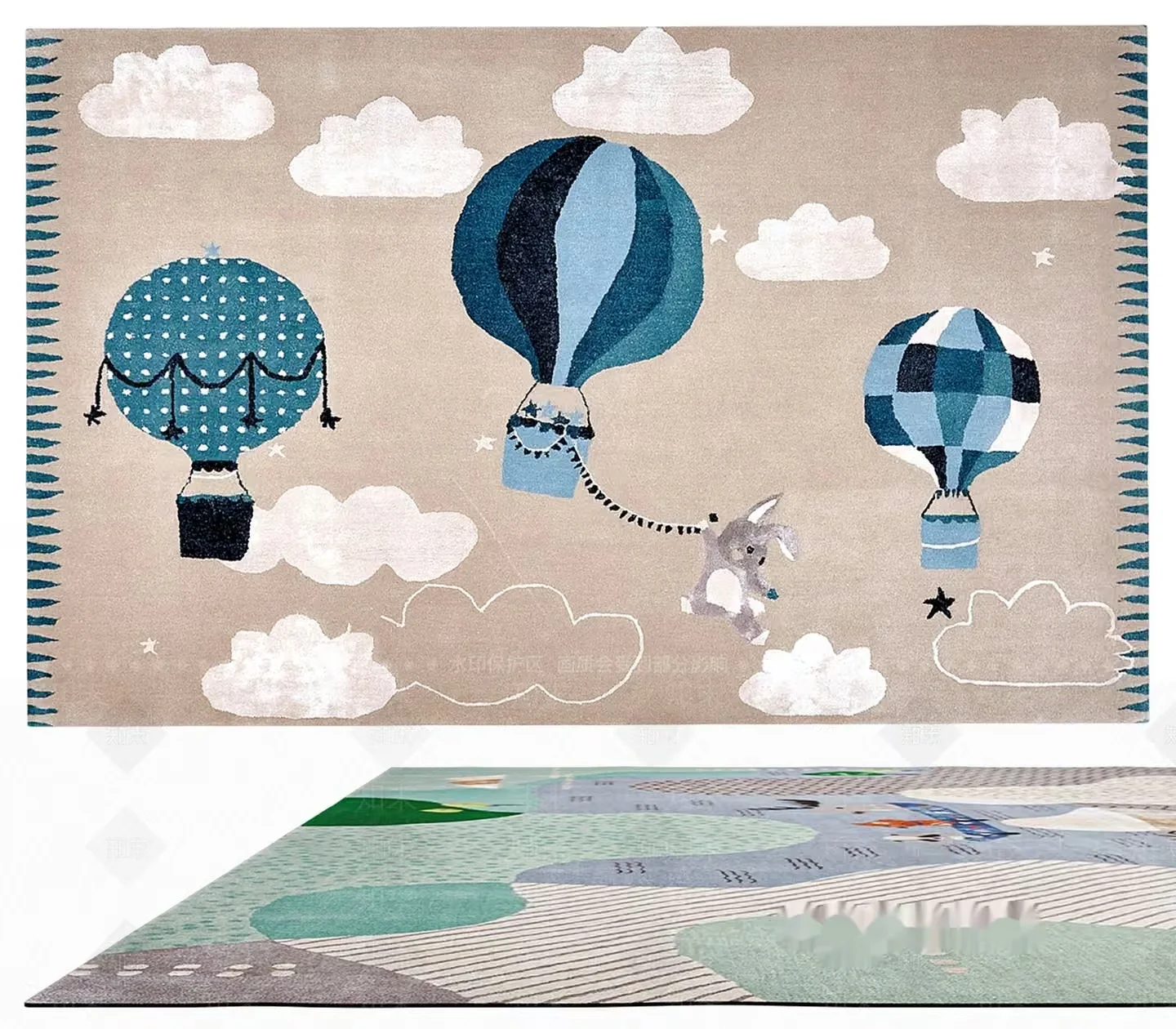 Blue And White Rug With Hot Air Balloons 3D Model – 6104 – VRAY Render