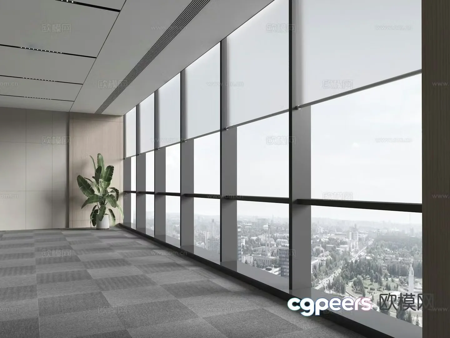 Office Curtains Roller Blinds Curtain Wall Window 3D Model
