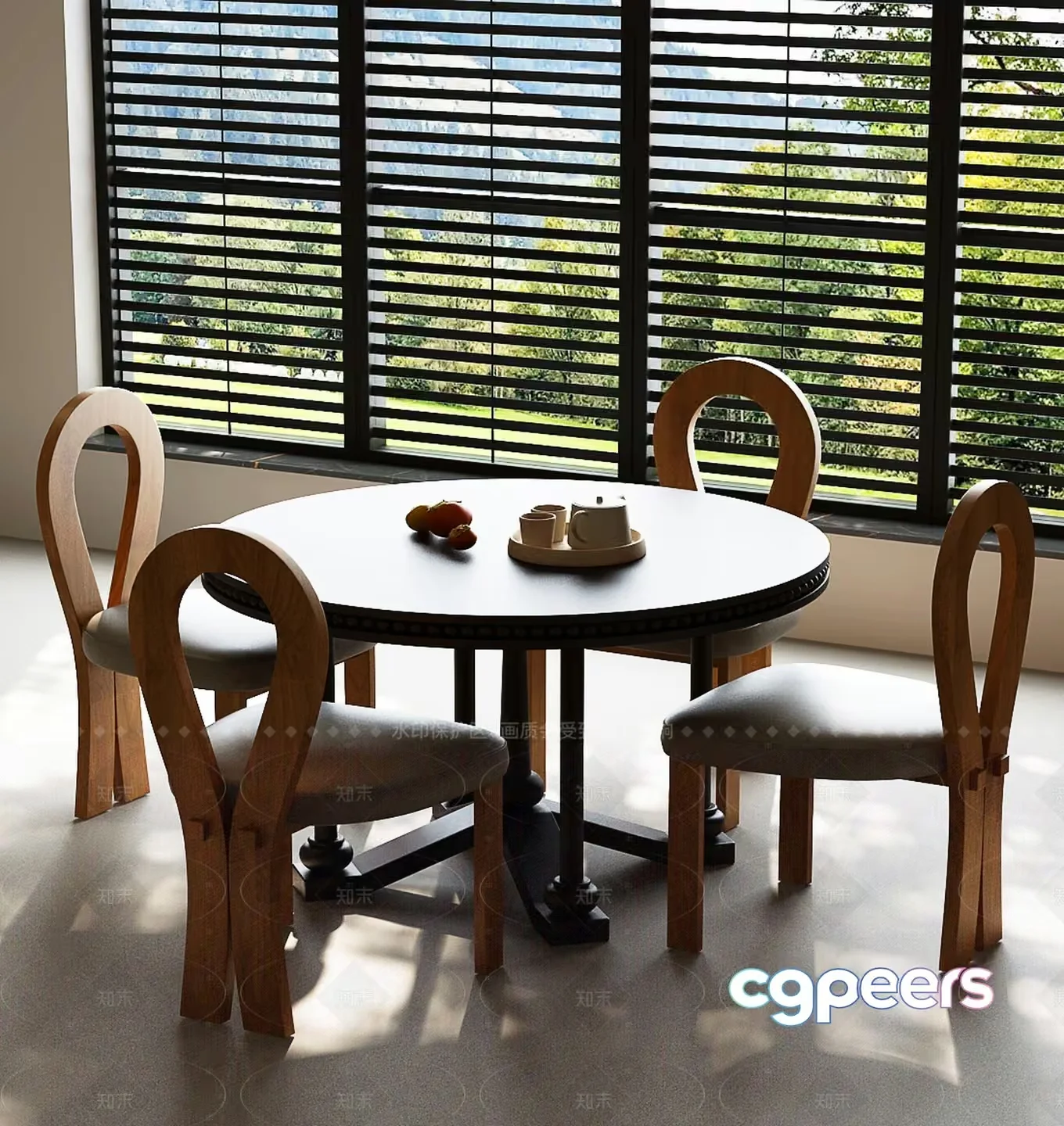 A Round Dining Table With Four Chairs 3D Model – 14316 – VRAY Render