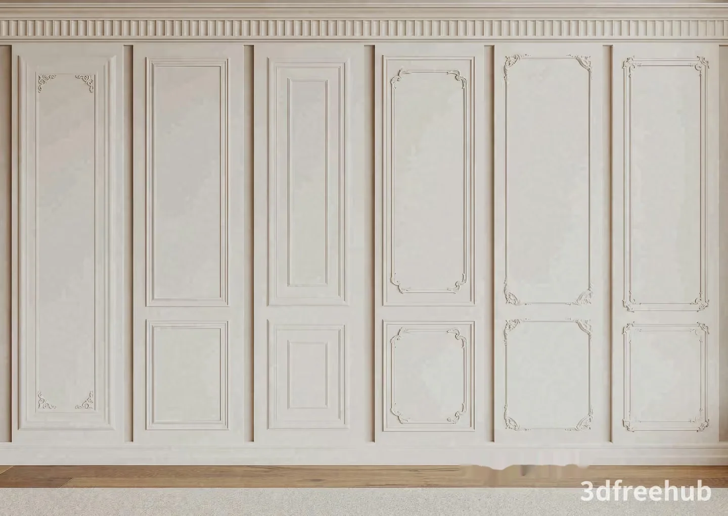 A White Wall With Decorative Molding 3D Model – 23272 – VRAY Render