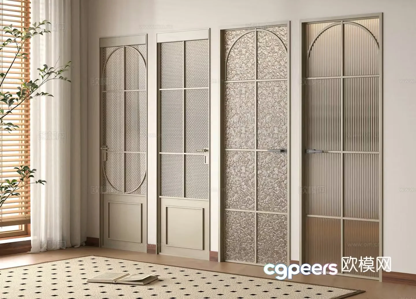 Cream Windshield Single Open Door Bathroom Door 3D Model