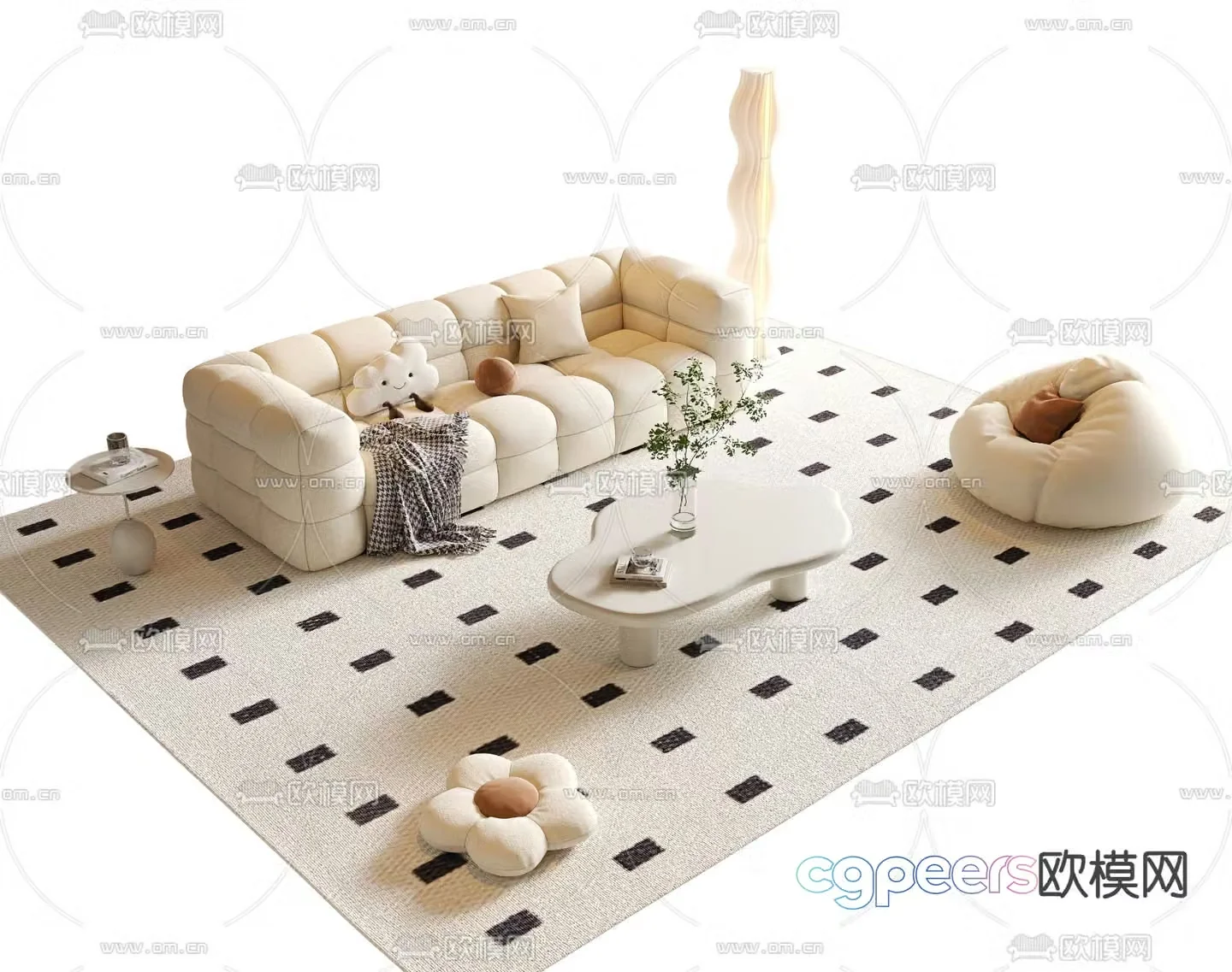 Cream style modular sofa 3d model
