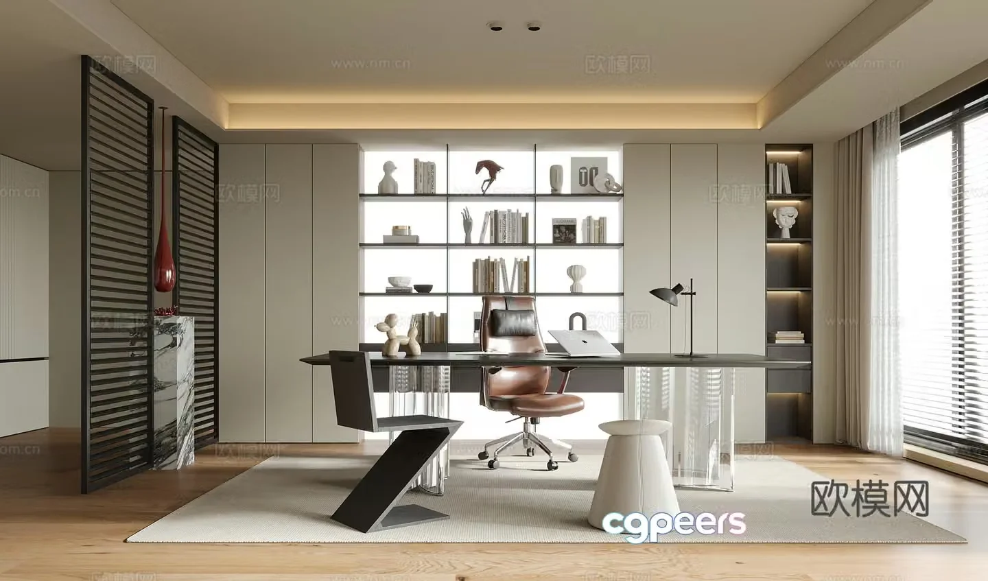 Modern study desk bookcase bookshelf books books 3d model