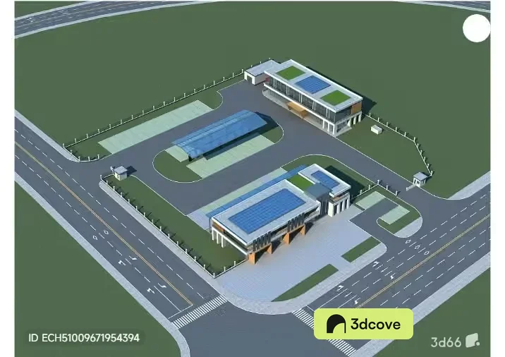 A 3D Rendering Of A Building With Solar Panels