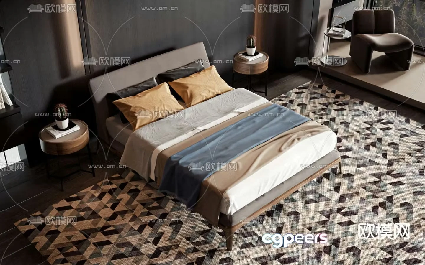 Double bed commercial bed 3d model