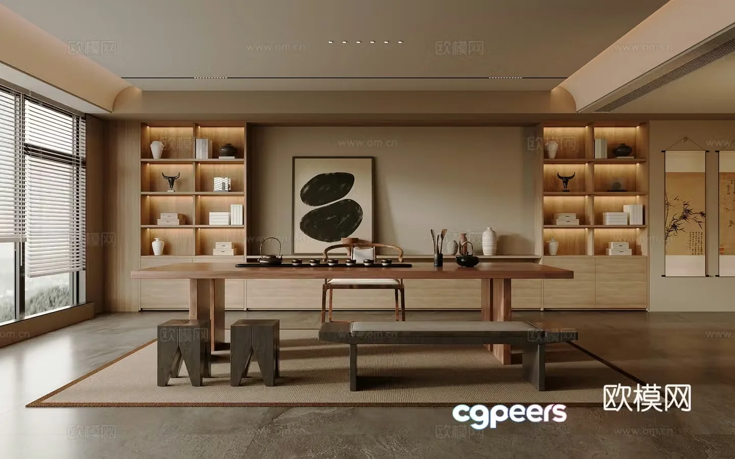 Solid wood tea table and chair combination large table and tea table tea set supplies decorative tea cabinet solid wood single chair 3D model