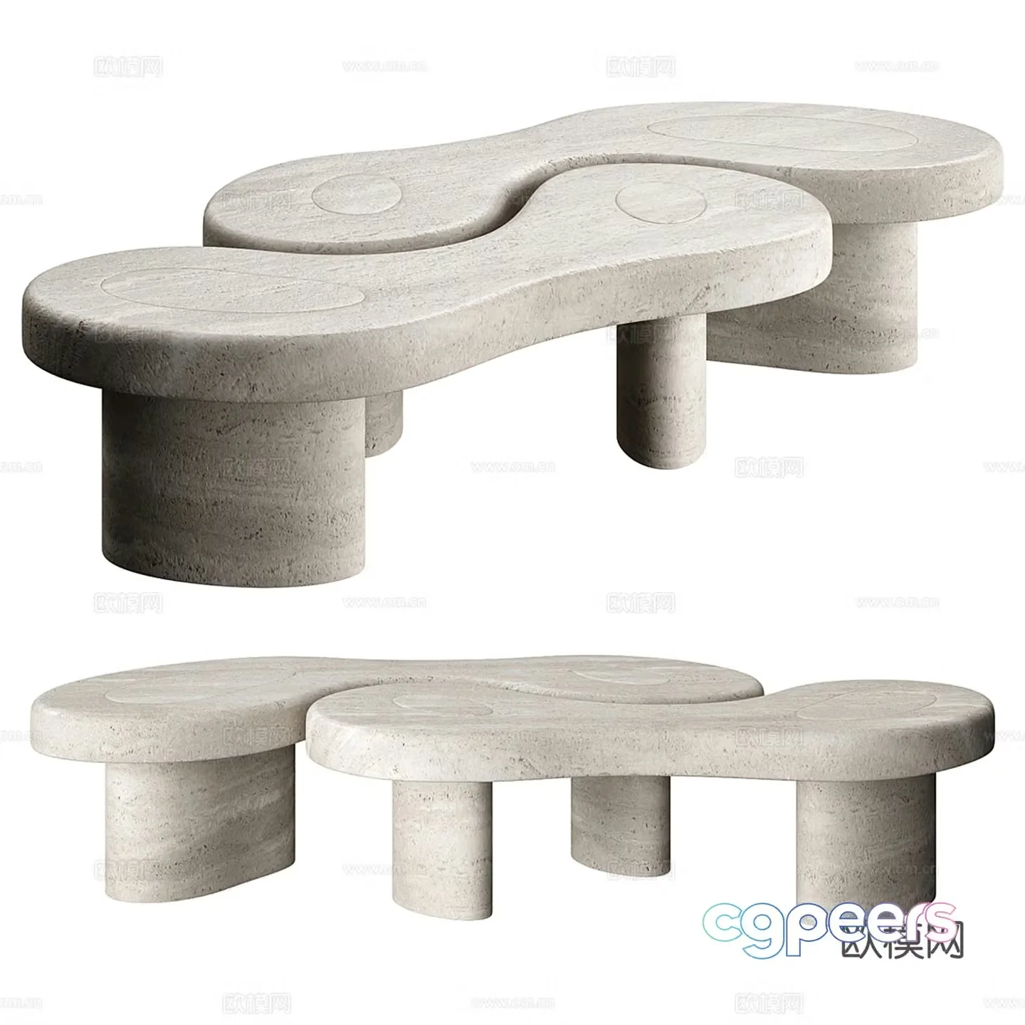 U&ME travertine table coffee table 3d model