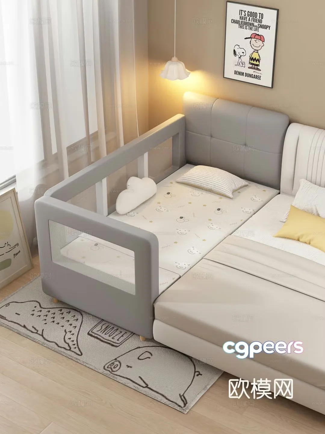 Splicing bed Children’s bed Crib Soft bag splicing bed 3D model