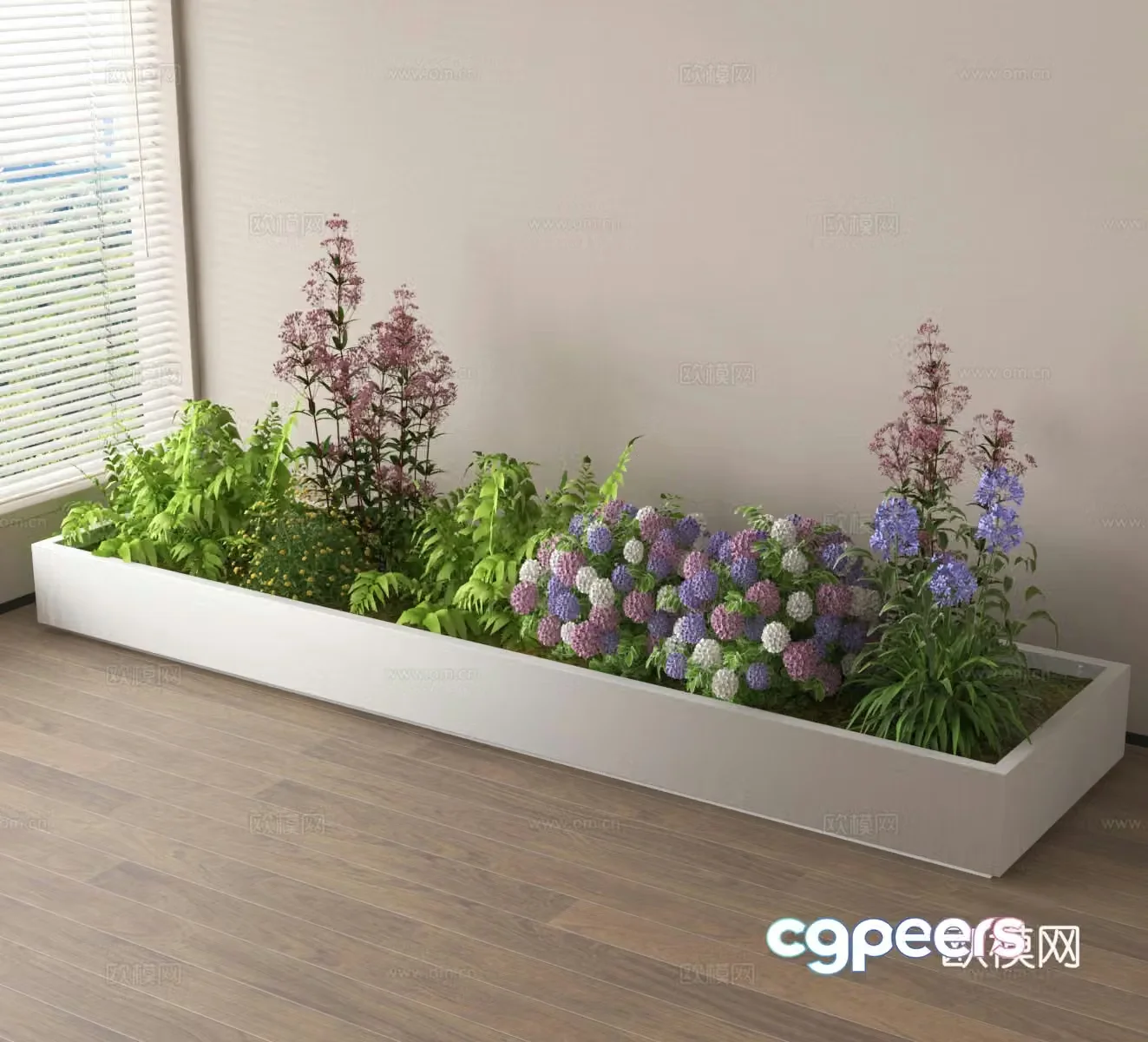 Outdoor flower box flower tank anticorrosion wood flower box flower bed green plant 3D model