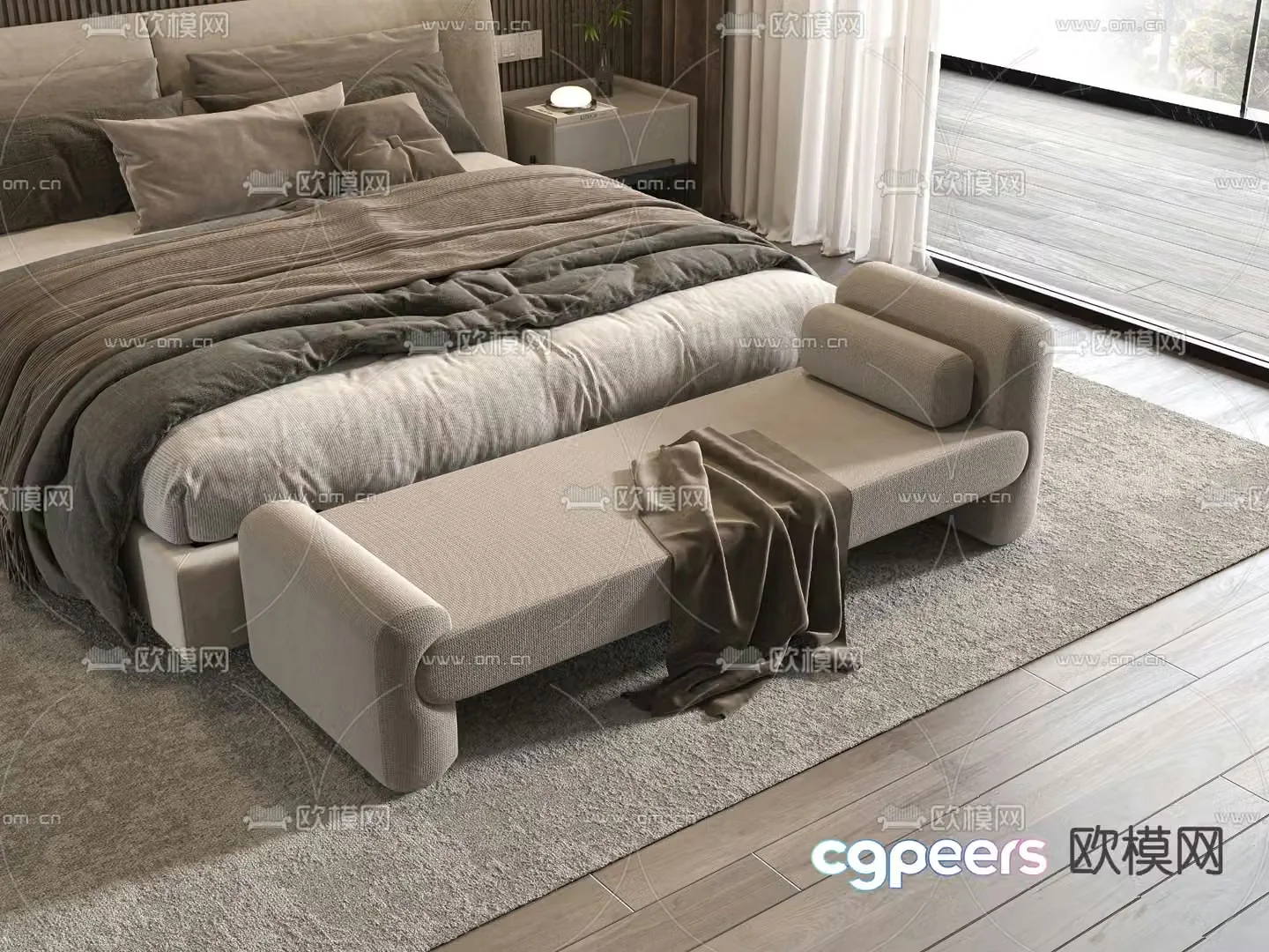Footrest bed end stool 3d model