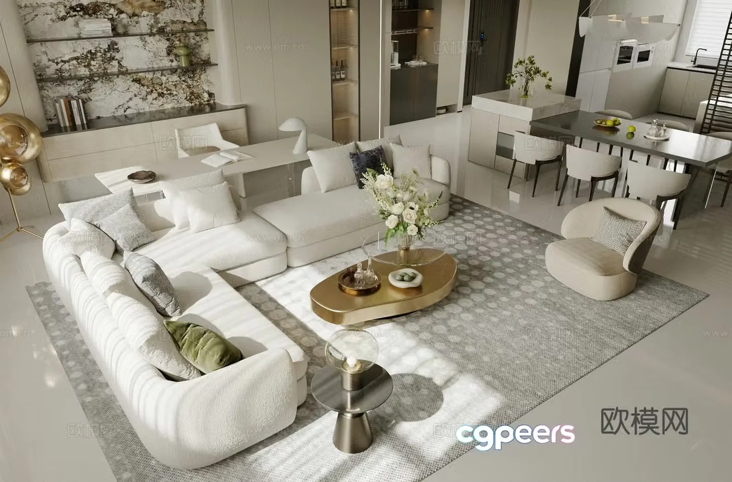 Modern Italian restaurant light luxury Italian restaurant sofa coffee table combination high-end gray restaurant 3D model