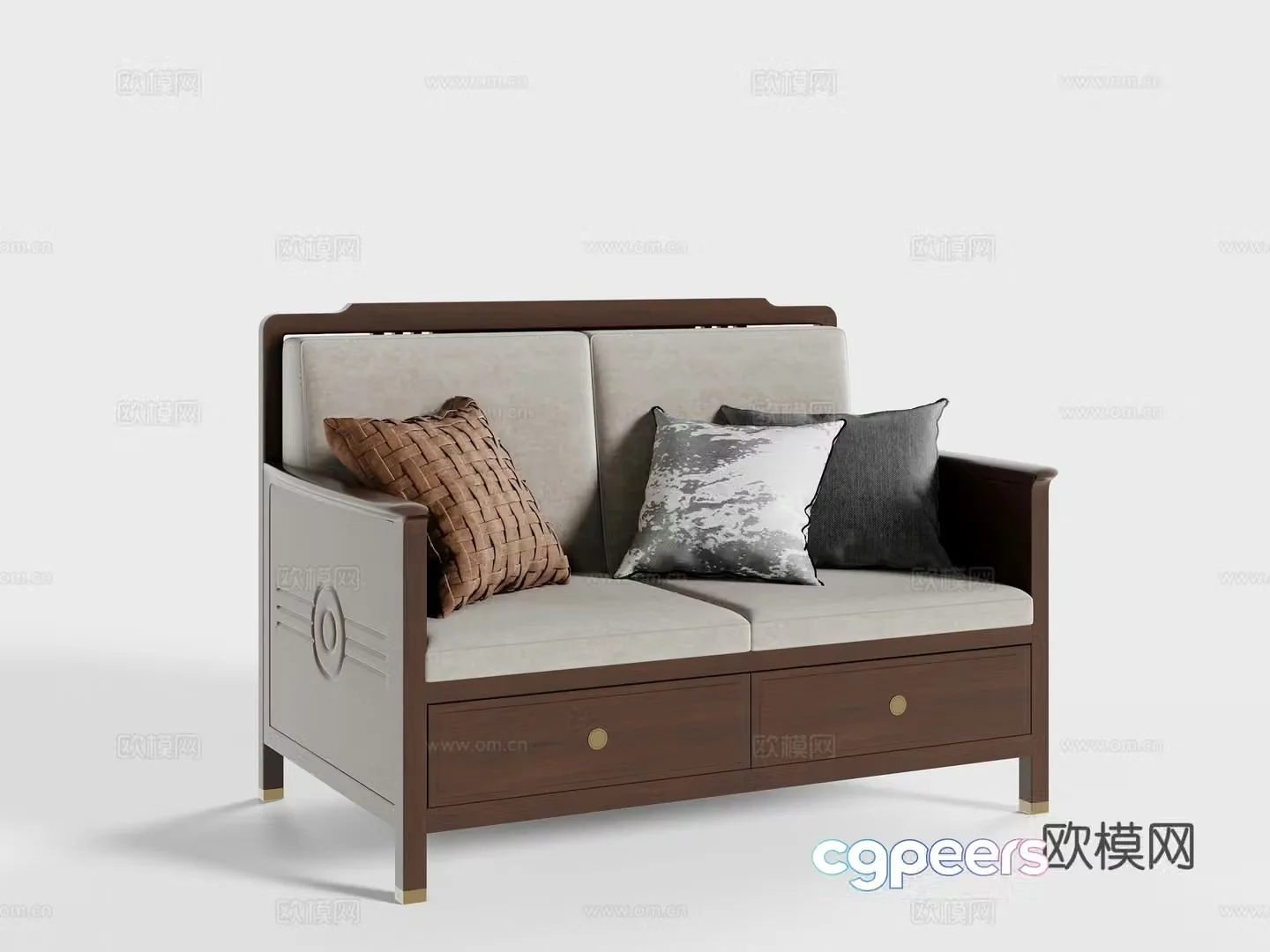 New Chinese style double sofa 3D model