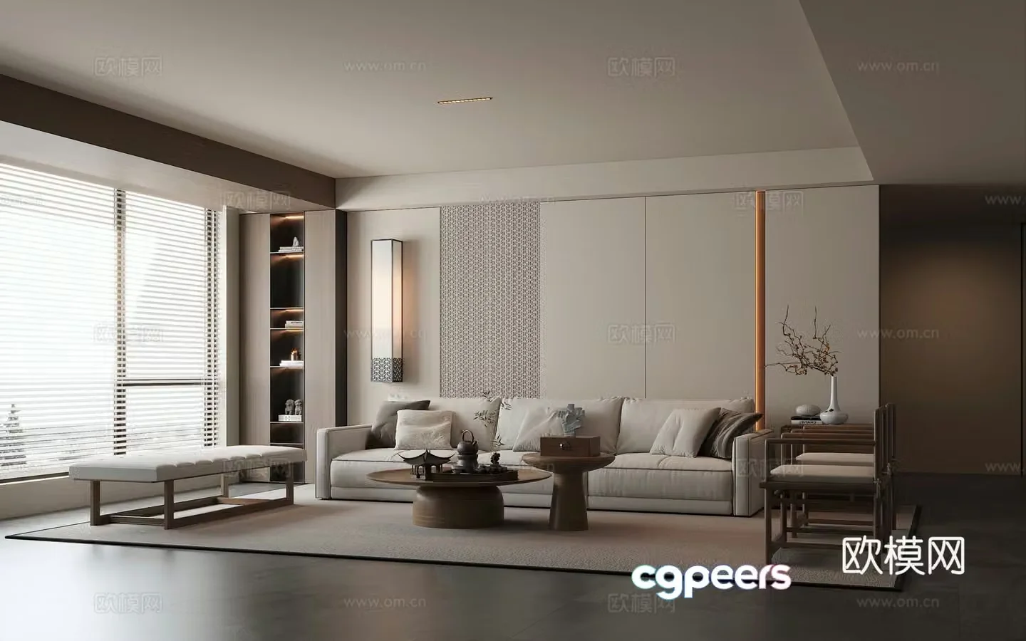 New Chinese Zen Living Room Combination Sofa 3D Model
