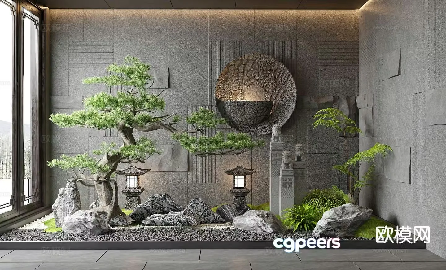 Indoor landscape pine tree landscaping 3d model