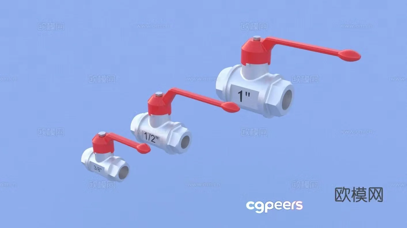 A set of manual valves DN10 DN15 DN25 ball valve Pipe valve 3D model