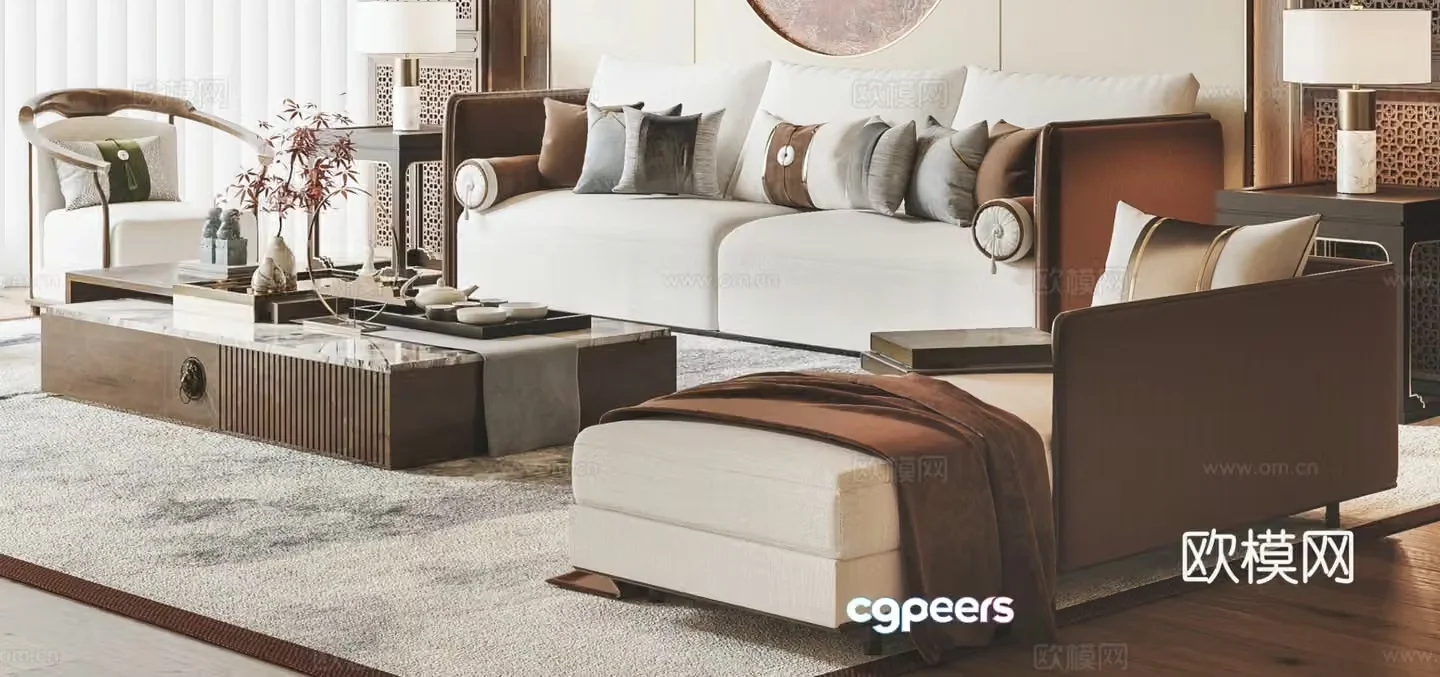 New Chinese style modular sofa 3d model