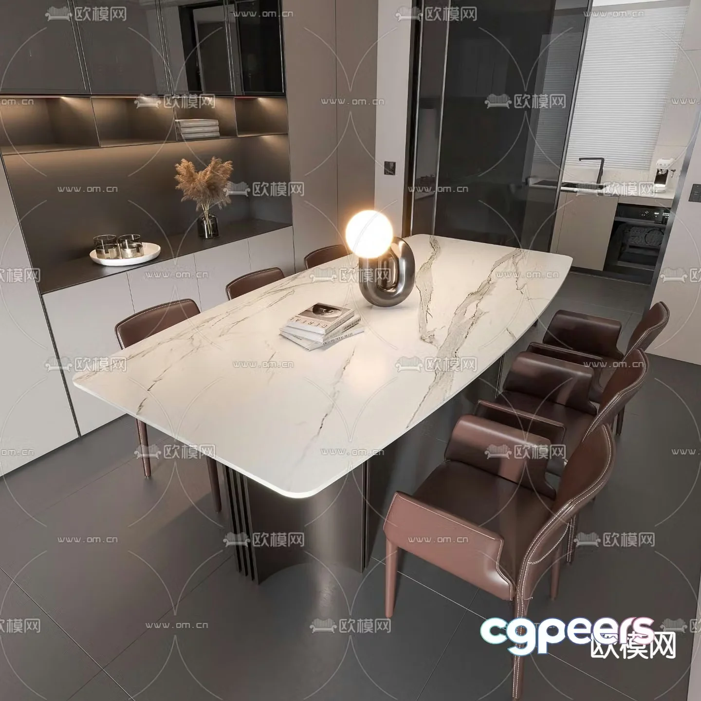 Strip dining table and chairs rock slab dining table 3d model