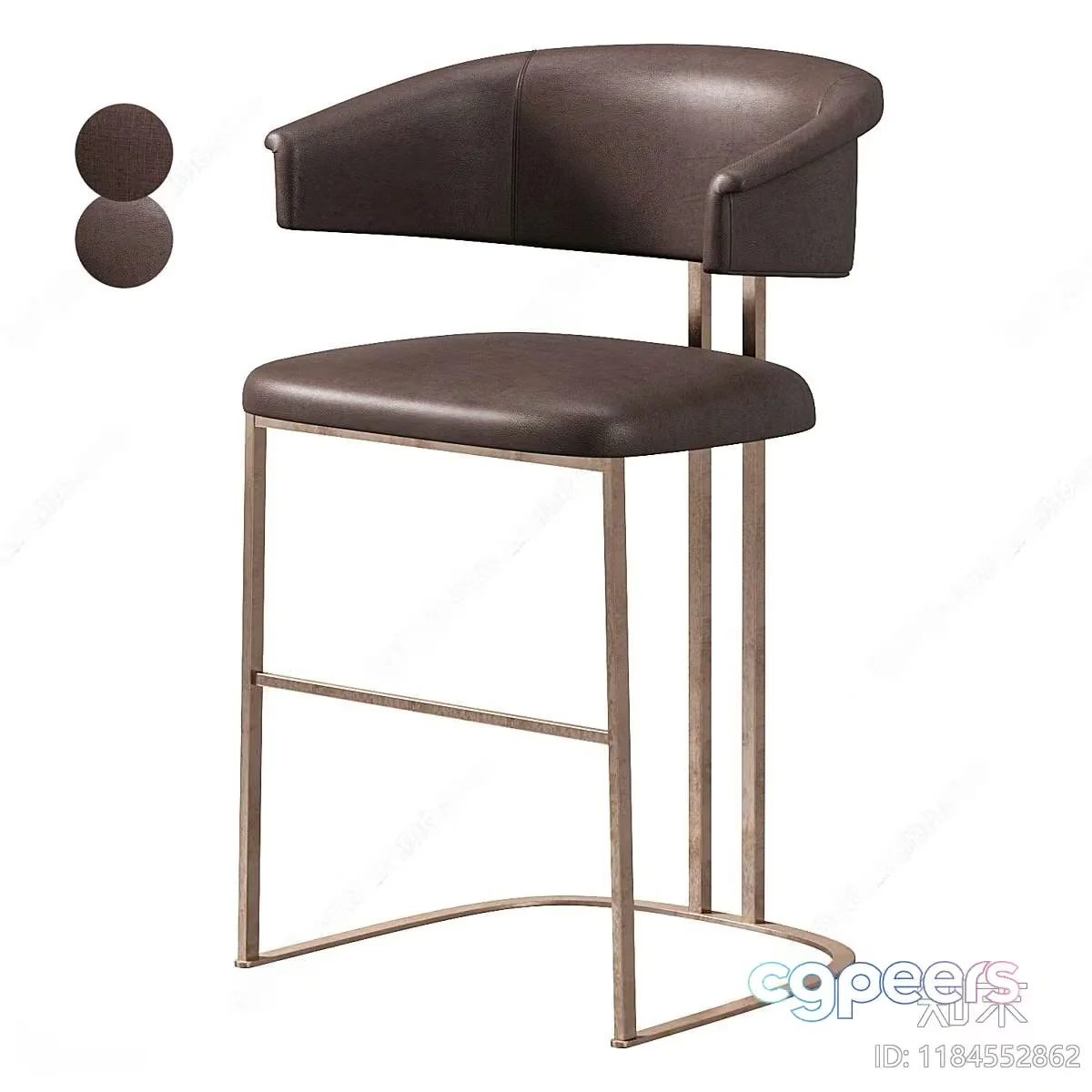 Modern Brown Leather Bar Stool 3D Model – 1960 – VRAY Render