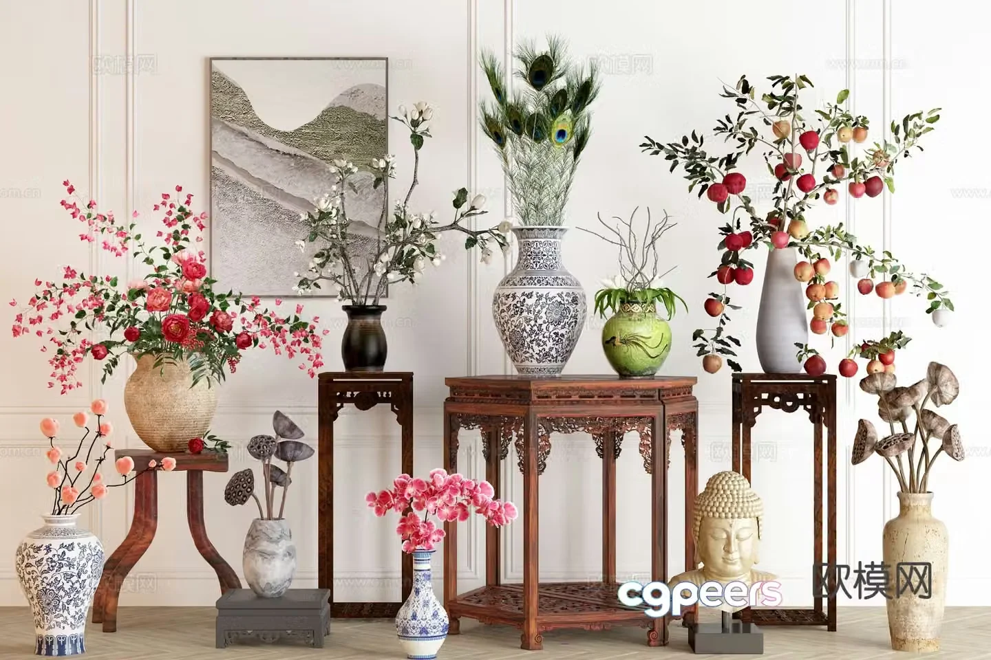 New Chinese style vase floral arrangement flower arrangement 3d model