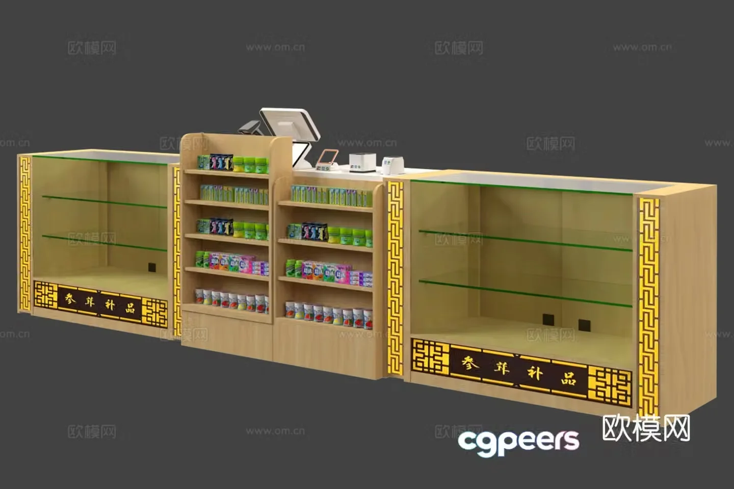 Shelves Showcase Shelves Cashier Cashier Equipment Ginseng and Antler Cabinet Wooden Cabinet 3D Model